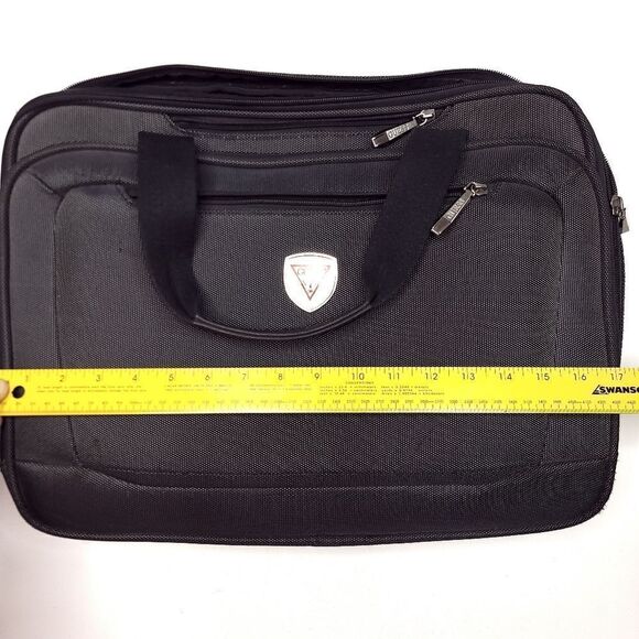 Vintage Guess Triangle Logo Black Full Zipper Messenger Bag Canvas Retro - Picture 5 of 6